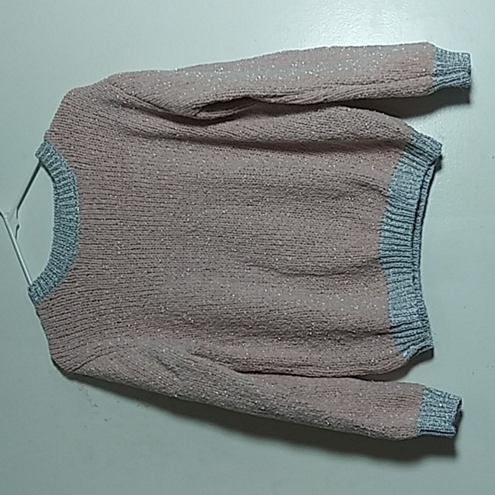 Women's sweater sparkly baby champagne pink and silver medium Alison andrews